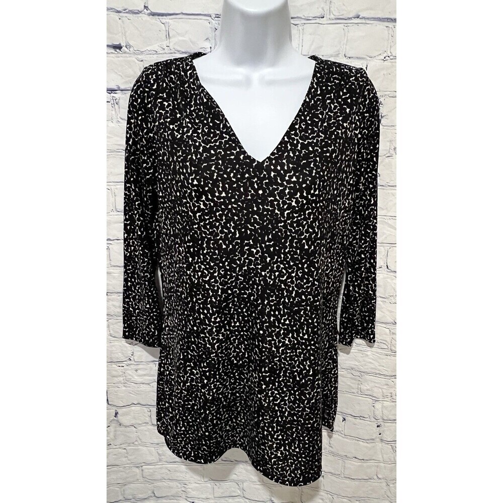 Lands End Back & White Tunic V-neck Long Sleeve Top XS 2-4